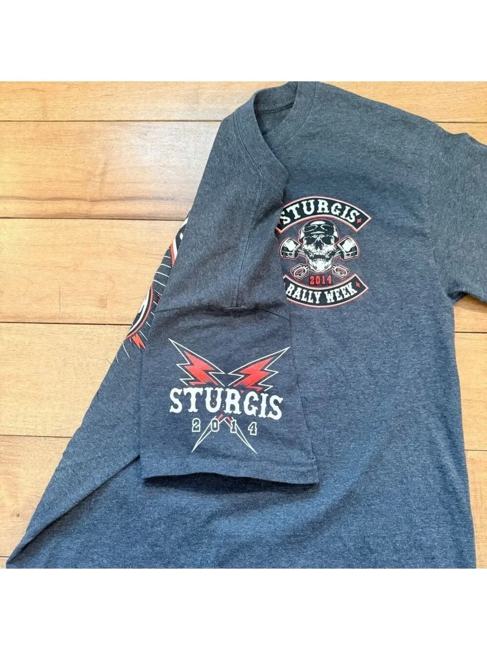 Vintage Hanes Sturgis 2014 74th‎ Anniversary Rally Week Graphic Tee Medium Gray